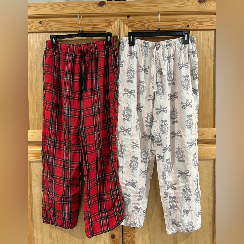 Victorias Secret Red Plaid & Pink/white Bows/Brooches Pajama Pants Sz S